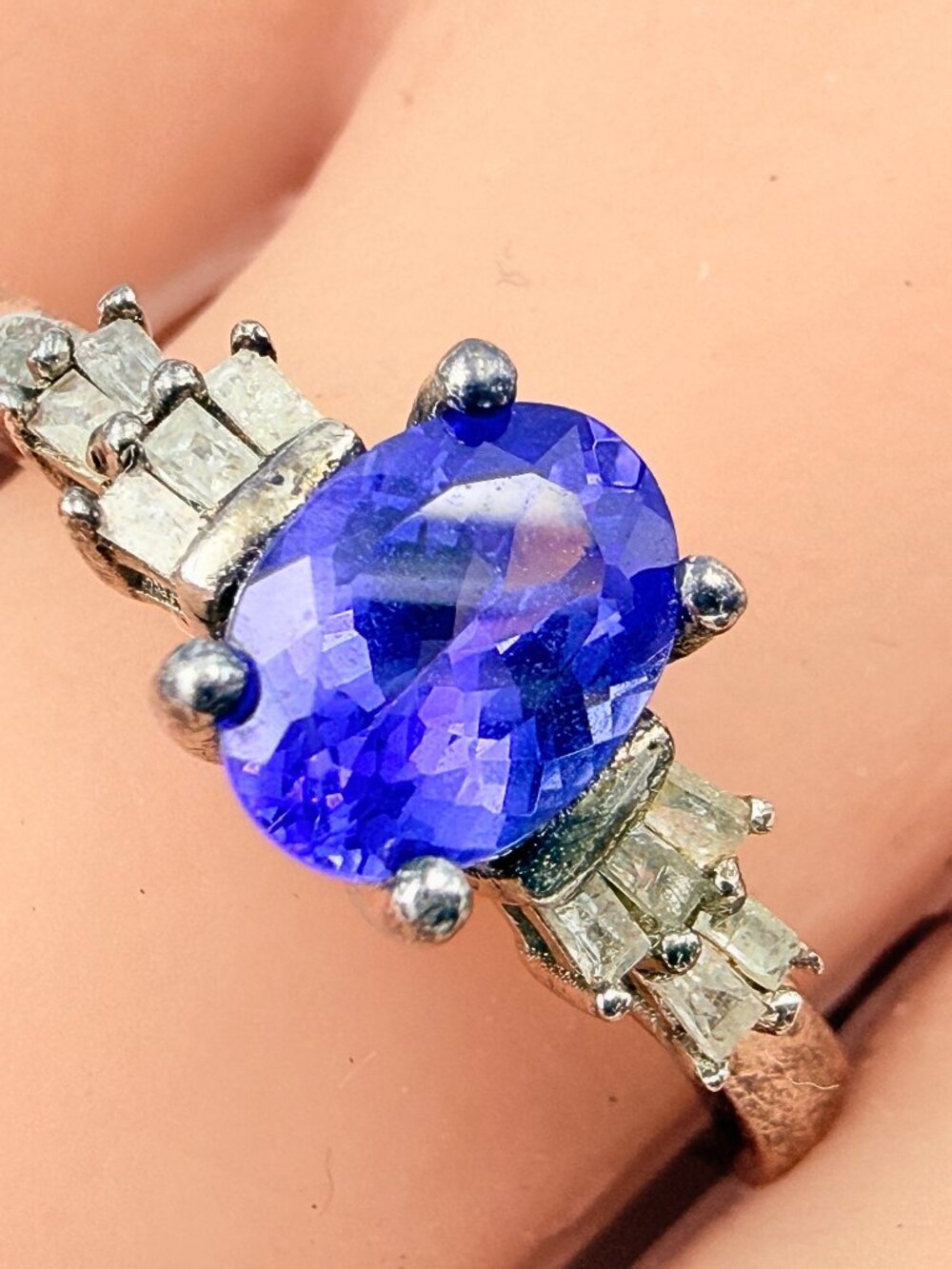 Radiant Marked Sterling Silver Baguette Cut Lab Amethyst Ring Sz 9